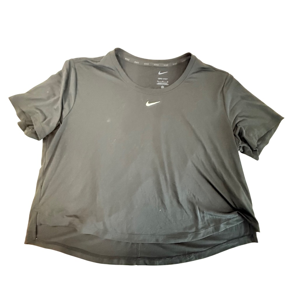 Nike Dri-FIT Womens Black Short Sleeve Training Shirt High-Low Hem Large 0639